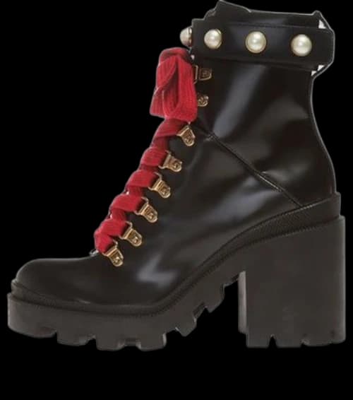 Gucci Magnum Calfskin Pearl Lace Up Combat Ankle Boots 'Black' (Women's)