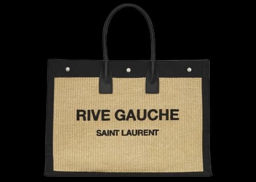 Saint Laurent Rive Gauche Emroidered Raffia Tote Bag Beige