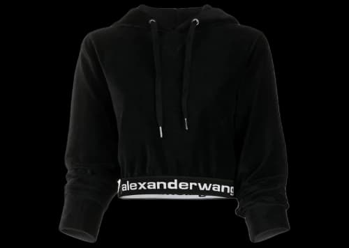 T by Alexander Wang Elastic Logo Stretch Corduroy Cropped LS Hoodie Black