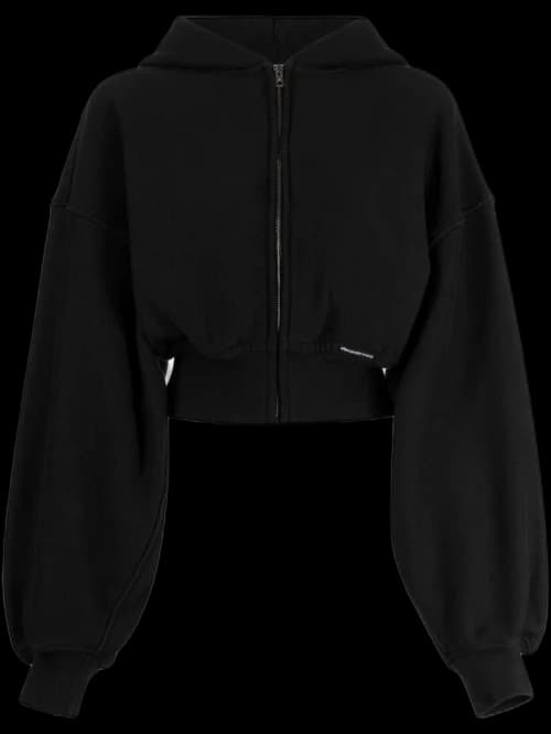 T by Alexander Wang Branded Seam Label Cropped Zip Up Hoodie Faded Black