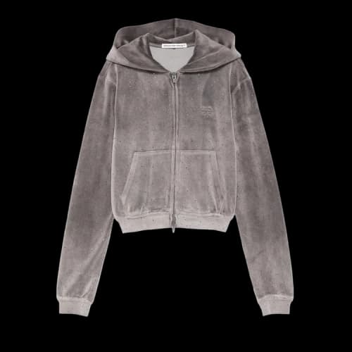 Alexander Wang Allover Hotfix Shrunken Zip Up Hoodie 'Titanium'