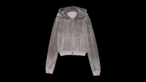 Alexander Wang Women's Allover Hotfix Shrunken Zip Up Hoodie Titanium