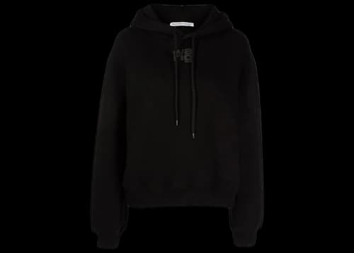 T by Alexander Wang Essential Puff Logo Terry Hoodie Black