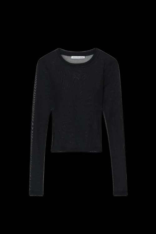 Alexander Wang Long Sleeve Top In Gauzy Mesh Black