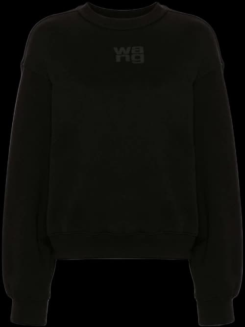 T by Alexander Wang Essential Terry Crew Puff Paint Logo Sweatshirt Black