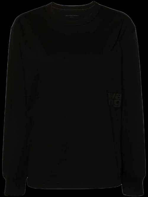 T by Alexander Wang Essential Puff Logo Jersey Long Sleeve Tee Black
