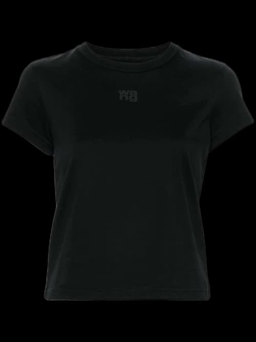 T by Alexander Wang Essential JSY Shrunk Puff Logo & Bound Neck Tee Black