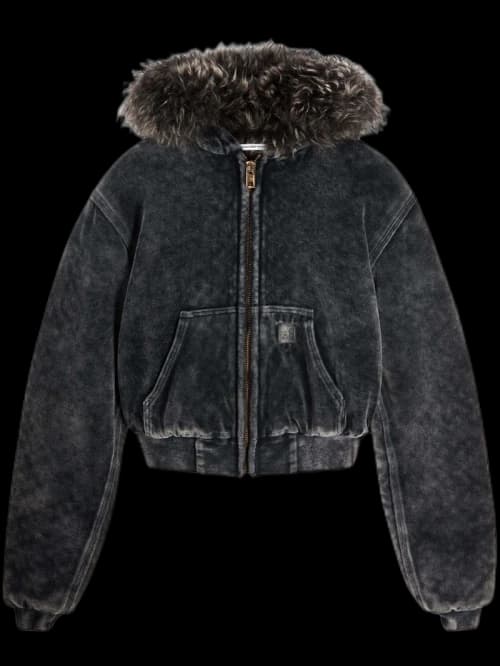 T by Alexander Wang Velour Workwear Shearling Trim Hood Hoodie Washed Slate