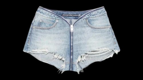 Alexander Wang Women's Dipped V Zip Waistband Cut Off Short Authentic Light Indigo