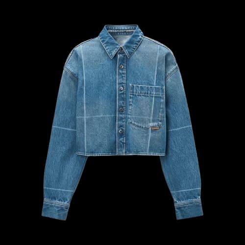 Alexander Wang Cropped Button Down Shirt W/ Faded Fold Lines 'Vintage Marbled Blue'
