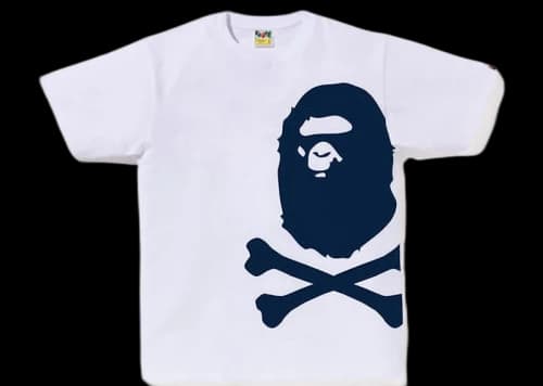 BAPE Big Ape Crossbone Pigment Print Tee White Navy