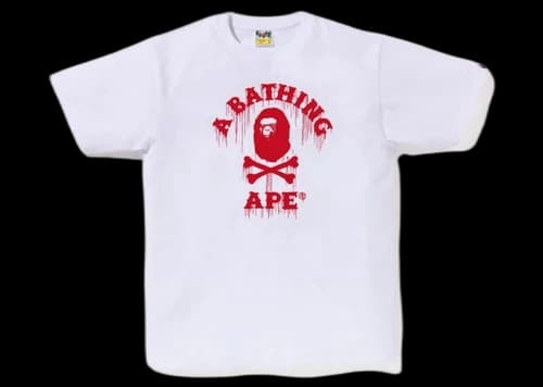 BAPE Drip Ape Crossbone College Tee White Red