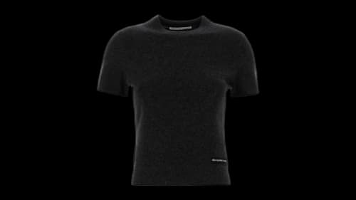 Alexander Wang Women's Knit Logo Label Ss Crewneck Tee Charcoal