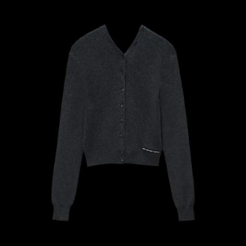 Alexander Wang Knit Logo Label High Neck Button Up Cardigan 'Charcoal'