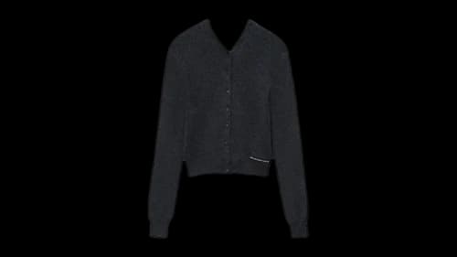 Alexander Wang Women's Knit Logo Label L/S High Neck Button Up Cardigan Charcoal