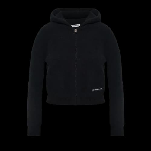 Alexander Wang Knit Logo Label Shrunken Zip Up Hoodie 'Black'