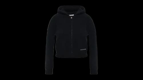 Alexander Wang Women's Knit Logo Label L/S Shrunken Zip Up Hoodie Black