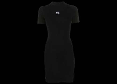 T by Alexander Wang Bodycon Crewneck Logo Patch Tee Dress Black