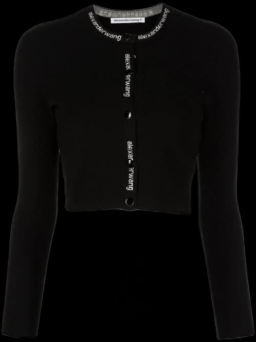 Alexander Wang Logo-Tape Cropped Cardigan Black/White
