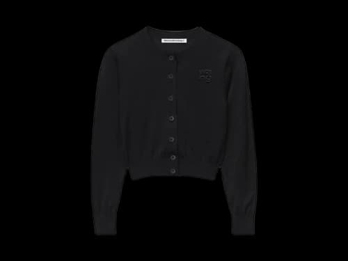 T by Alexander Wang Superfine Cropped Crewneck Cardigan Black