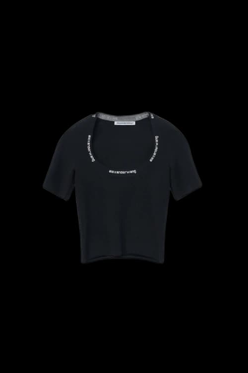 Alexander Wang Logo Jacquard Short-Sleeve Tee In Stretch Knit Black