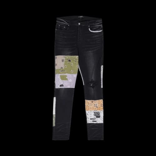 Amiri Bandana Art Patch Skinny Jeans 'Black'