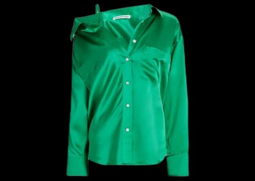 Alexander Wang Off-The-Shoulder Silk Shirt Green