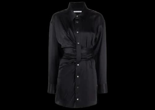 T by Alexander Wang Threaded Placket Draped Shirt Dress Black