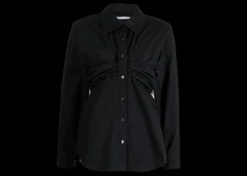 T by Alexander Wang Ruched Bandeau Overlay Open Front Shirt Black