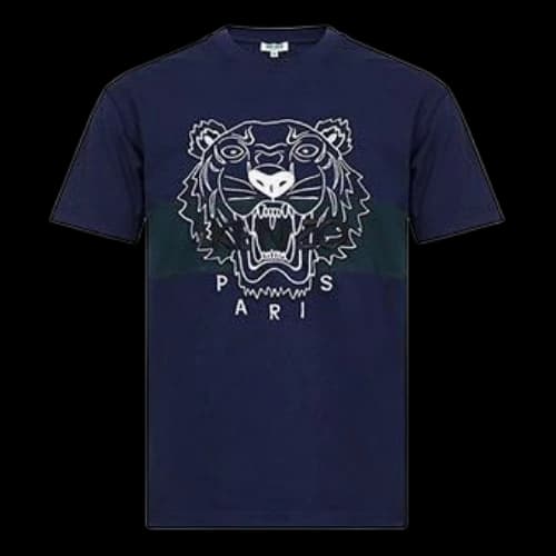 KENZO Blue Embroidered Pattern Round Neck Short Sleeve
