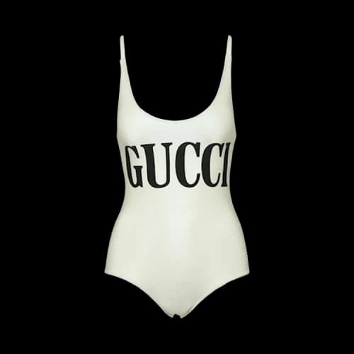 Gucci Logo Print Swimsuit 'White'