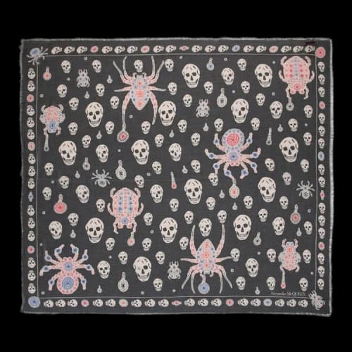 Alexander McQueen Jewelled Bug Skull Scarf 'Black'