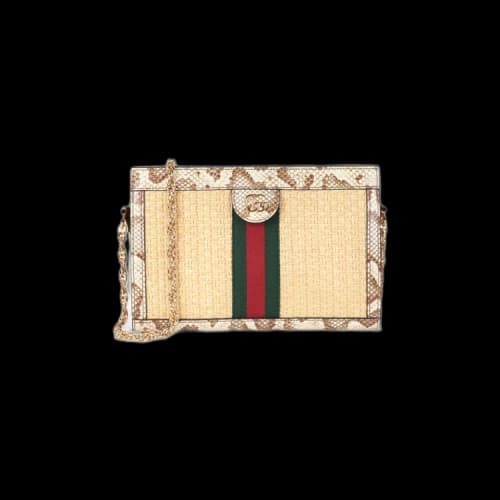 Gucci Ophidia Straw Small Shoulder Bag Natural