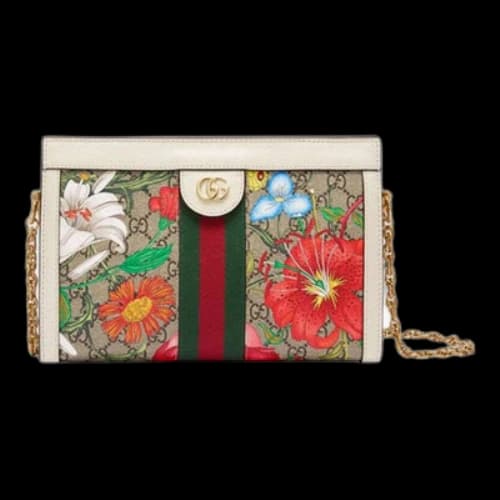 Gucci Ophidia Flowers Leather Chain Shoulder Bag 'Cream White Multi' (Women's)