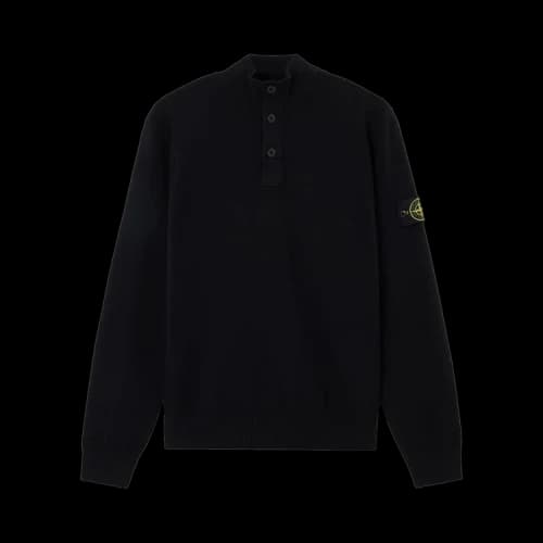 Stone Island Stretch Wool Half Button Jumper 'Black'