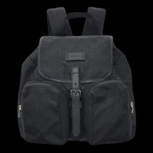Gucci Logo Leather Logo Nylon Schoolbag Backpack / Black