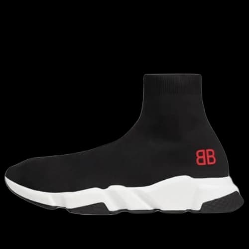 Balenciaga Speed Sneakers 'Black Knit with Red BB Logo'