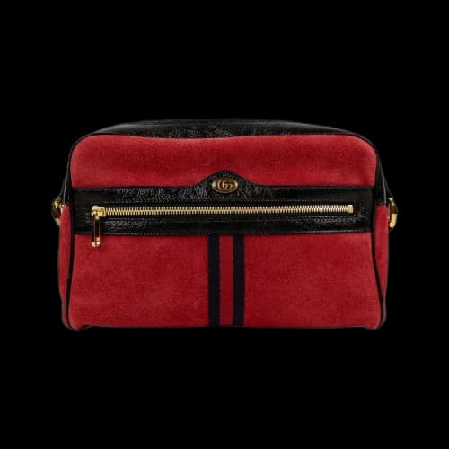 Gucci Red Suede With Black Patent Leather Retro "Ophidia" Shoulder Bag 'Red'