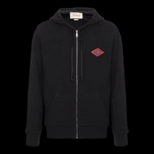 Gucci Logo Pattern hooded Zipper Hoodie Black