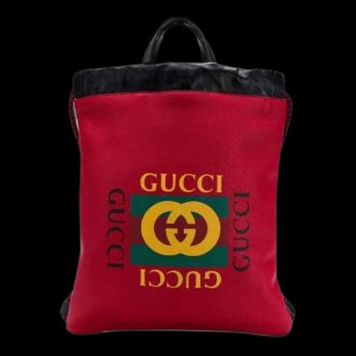 Gucci Print Retro Logo Printing Leather Drawstring Schoolbag Backpack Small / Red