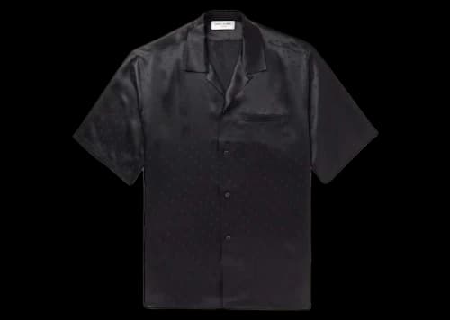 Saint Laurent Camp-Collar Silk-Satin Jacquard Shirt Black