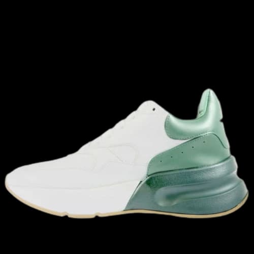 Alexander McQueen Oversized Runner Low Top Leather Sneakers with Mesh 'White Green' (Women's)