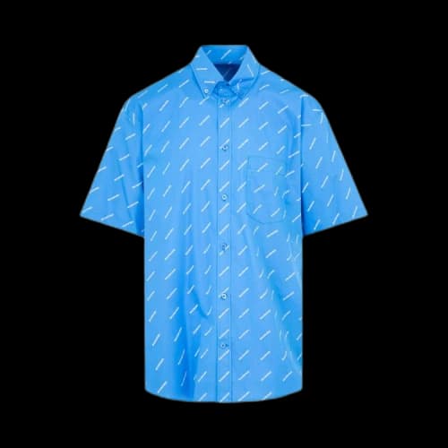 Balenciaga All Over Logo Button Down Shirt 'Blue'