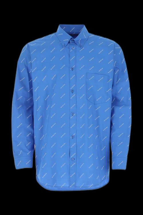 Balenciaga All Over Logo Shirt Blue White