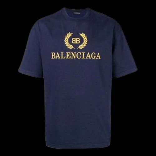 Balenciaga Logo Round Neck Short Sleeve Navy Blue