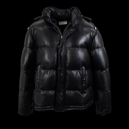 Saint Laurent Leather Goose Down Jacket 'Black'