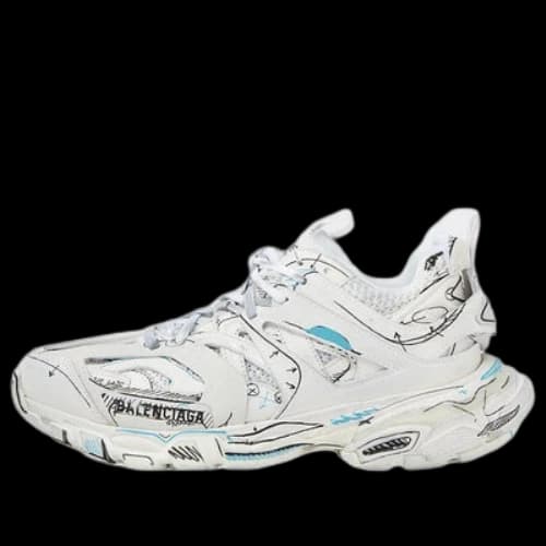 Balenciaga Track 1.0 Sneakers ' White Blue Mesh and Nylon Graffiti' (Women's)