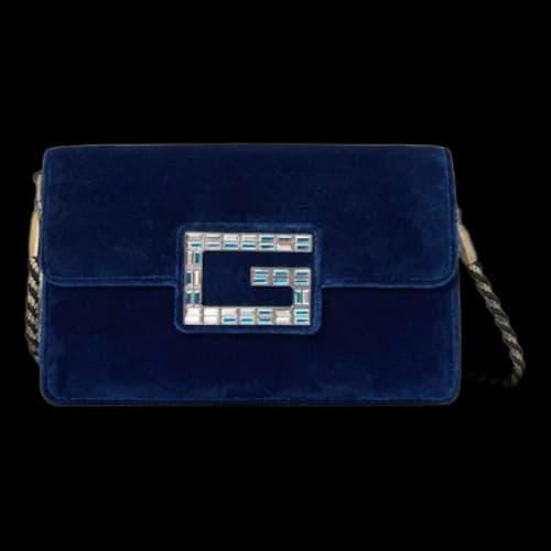 Gucci Logo Velvet Shoulder Messenger Bag Navy Blue (Women's)