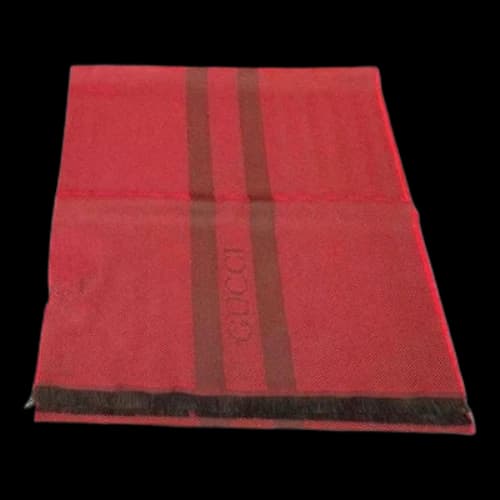 Gucci Logo Herringbone Wool Scarf 'Red Brown'
