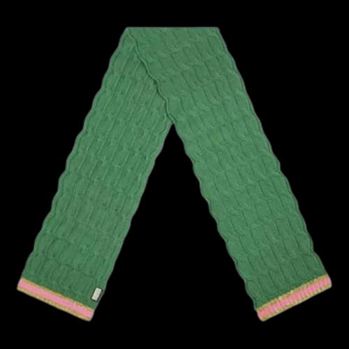 Gucci Cable Knit Scarf With Pink And Gold Striped Hem 'Green' (Women's)